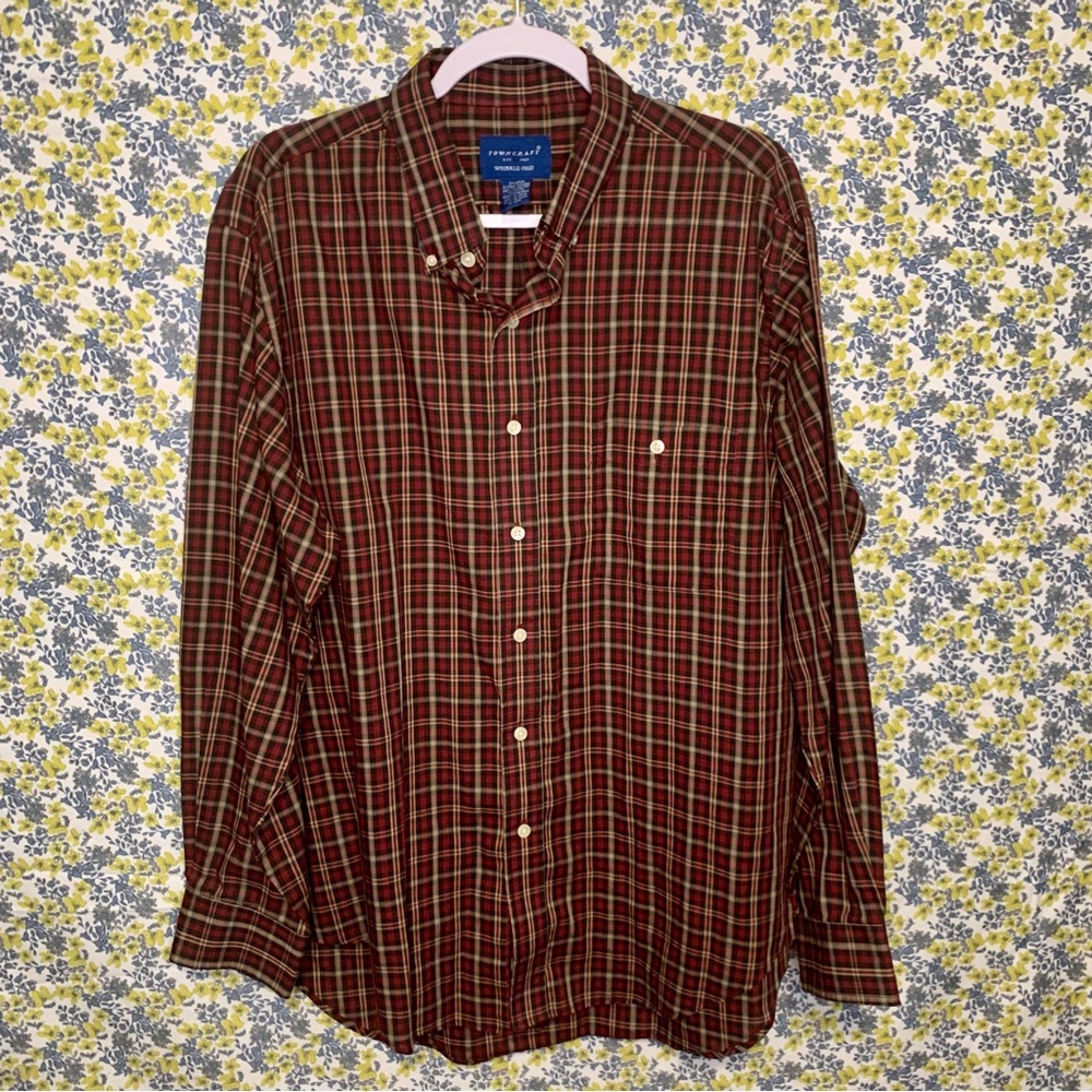 Vintage 90's Burgundy Towncraft Plaid Button Down Shirt